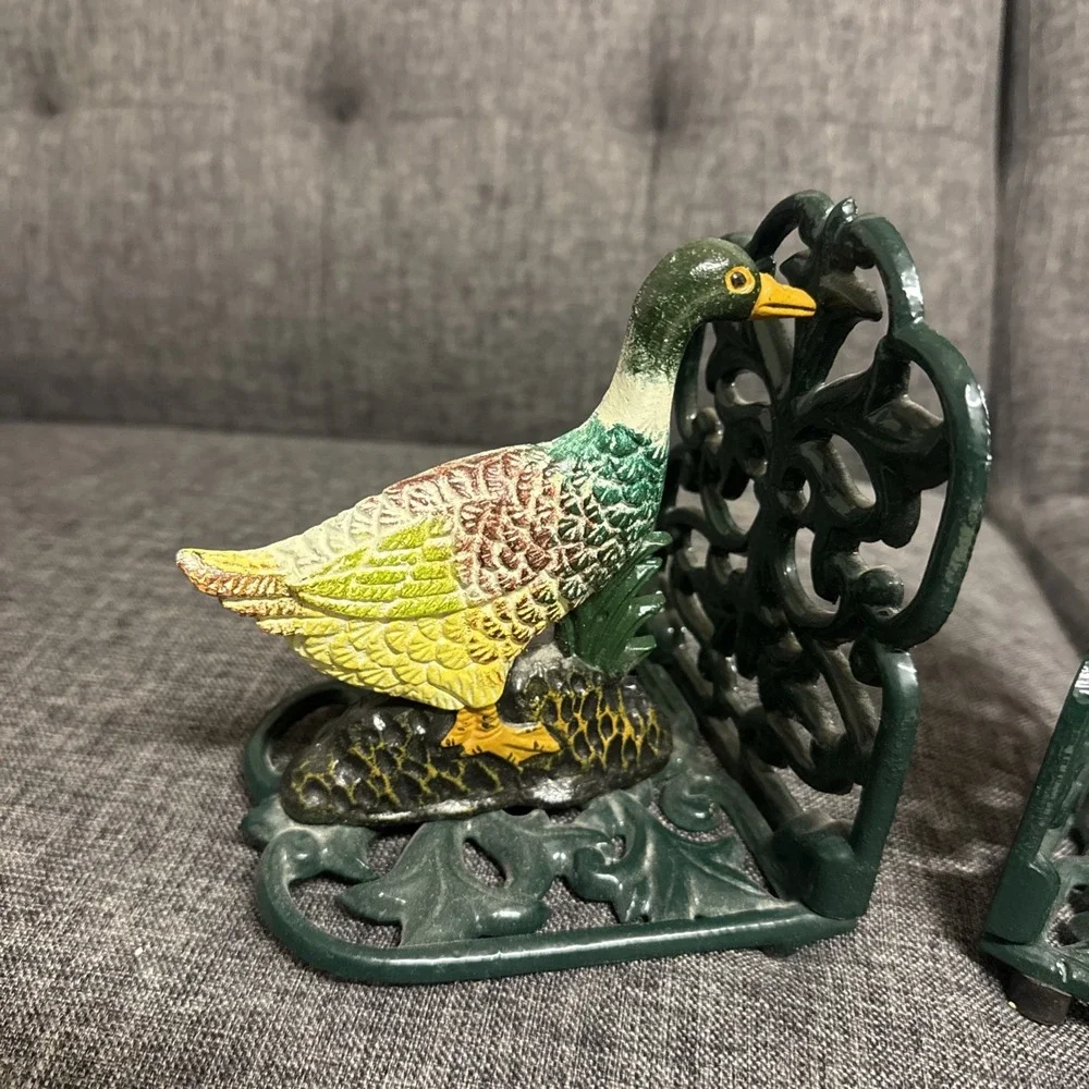 Duck Book Ends Iron Collectible Cabincore Cottage Hunter Cabin Heavy‎ Read